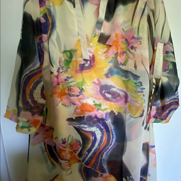 Multicoloured Sheer Blouse 3/4 Sleeve - Picture 9 of 9